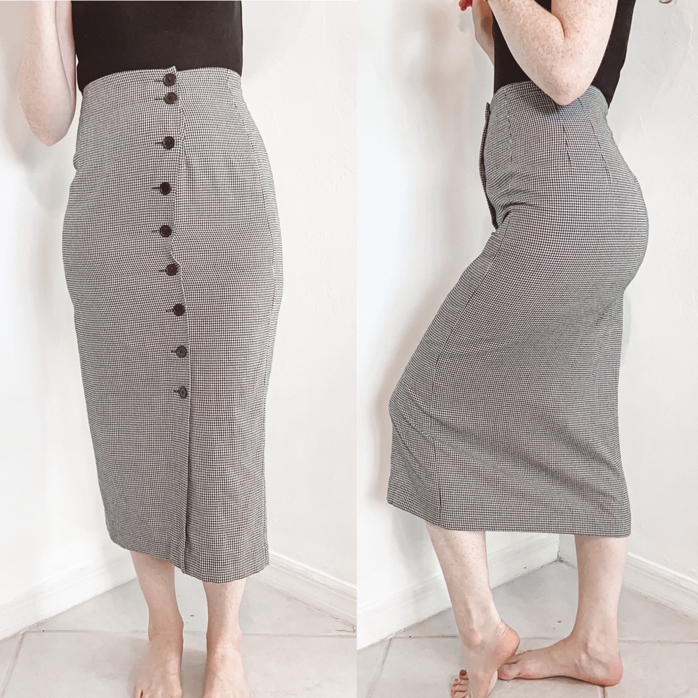 Vintage Gingham High Waisted Button Down Skirt